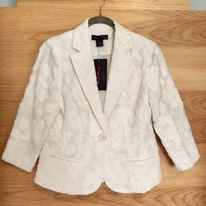 ELENA WANG WHITE LACE JACQUARD BLAZER 3/4 SLEEVE NWOT SMALL